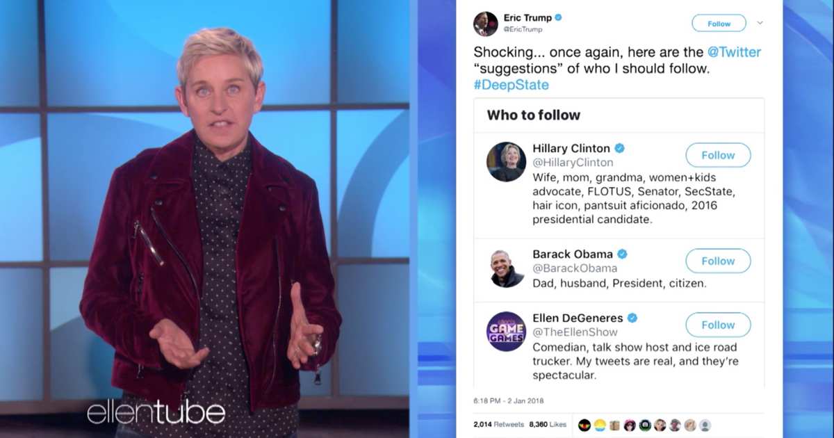 Ellen DeGeneres responds to Eric Trump’s “Deep State” Tweet, denies being part of it