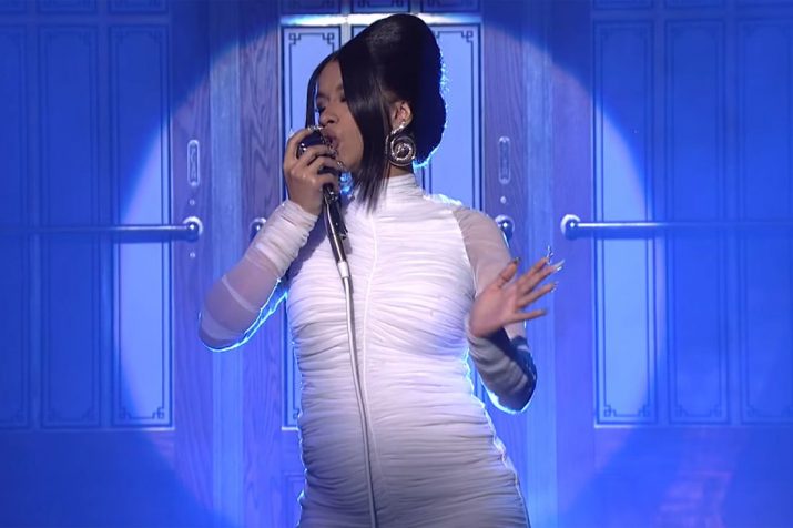 Cardi B Reveals Baby Bump During SNL Performance